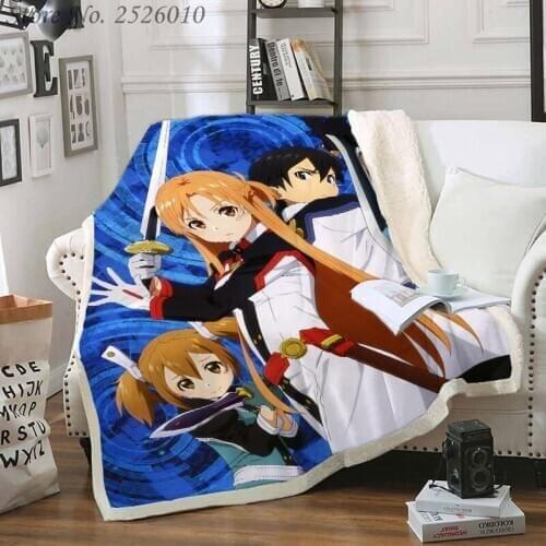 Throw blanket Sword Art Online 3D Velvet Plush Blanket Bedspread For Kids Girls Sherpa Blanket Couch Quilt Cover Travel 03