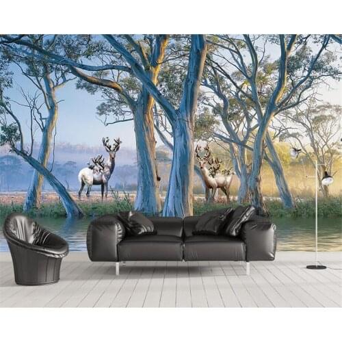 Custom high quality 3D wallpaper European forest tree elk oil painting background wall wallpapers for living room Beibehang