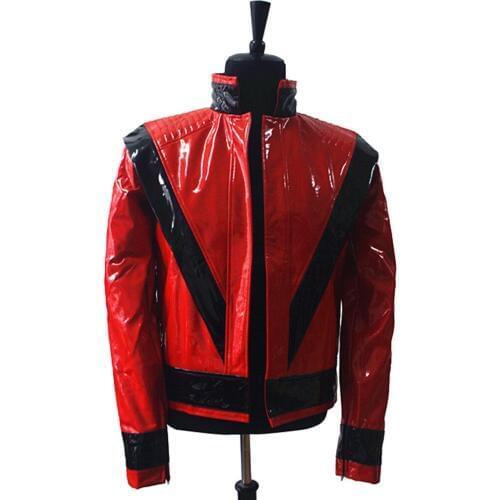 Plus Size XXS-4XL Rare MJ Michael Jackson Red PU Leather This is it Thriller Jacket PUNK Skinny Outwear Motorcycle Style