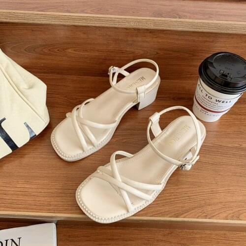 Womens Sandals Black Womens Platform Shoes Square Heel PU Open Toe Sandals Women Summer High-heeled Sandals