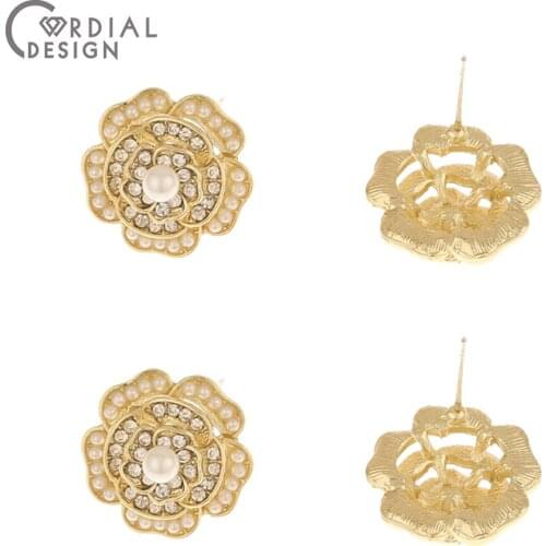 Cordial Design 50Pcs 17*17MM Jewelry Findings Components/Hand Made/Rhinestone Earrings Stud/Flower Shape/Jewelry Accessories