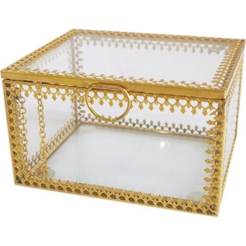 Jewelry Storage Box, Golden Jewelry Display Organizer Home Decorative Box Case for Storage Trinket Ring Earring Chest