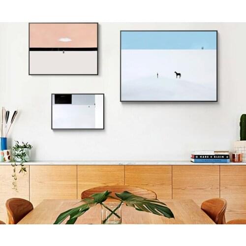 Modern Abstract Simplicity Morandi Blue Black Sky People White Wall Art Picture Nordic Canvas Painting for Living Room HomeDecor