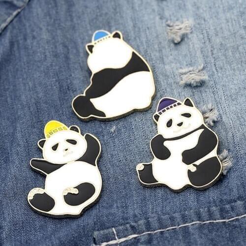 Unisex Cartoon Panda Hat Alloy Brooch Pin Badge Lapel Bag Denim Jacket Decor Animal Jewelry