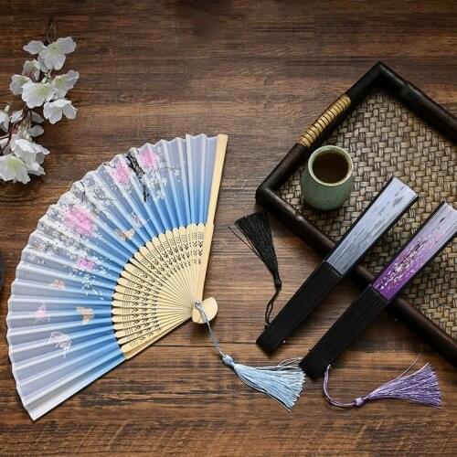 Chinese Style Female Ancient Folding Fan Summer Cool Wind Fan Retro Butterflies Orchids Small Bamboo Fan Rich Jiangnan Style