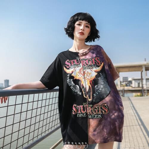 TREND-Setter 2020 Summer Fashion Hip Hop Style Metal Ring T shirt Women Punk Pattern Tee Short Sleeve Tops