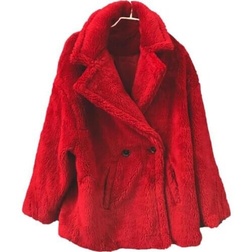 Female Thick Warm Fur Coats Russian Winter Women Overcoat Faux Lamb Fur European Designer Women Shearling Coats Streetwear A072