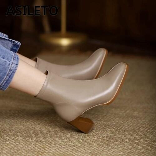 ASILETO Women Genuine Leather Boots Ladies Shoes Zip Ankle Boots Women Shoes Soft Footwear Woman Fashion Autumn Winter New Hot