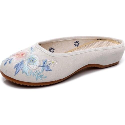 YourSeason Jacquard Fabric Ladies Embroidered Flat Shoes Comfort Soft Elegant Women Mules Vintage Chinese Embroidery Slippers