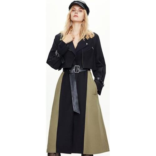 2020 Fashion Coat Slim Waist Design Color Patchwork Women Long Trench Femme Casaco Abrigo Streetwear