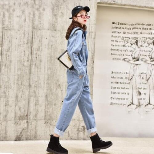 2020 Women Autumn Blue Elegant BF Streetwear Denim Jumpsuit Pants Female Long Sleeve High Waist Retro Jeans Overalls Rompers X38