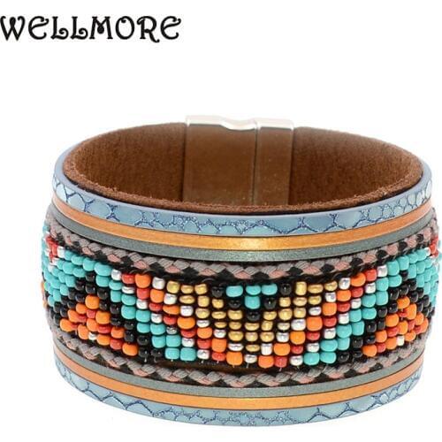 WELLMORE Bohemia bracelet Bangle beaded bracelets charm leather bracelets for women fashion jewelry bracelet femme wholesale