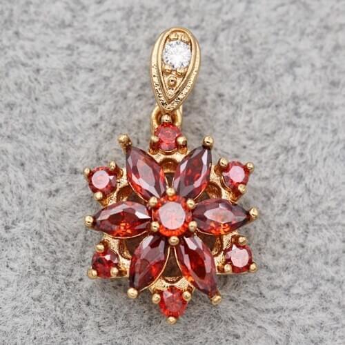 Bohemian Pendant for Women White Gold Plated Red Green Round Zirconia Necklace Pendant Wedding Jewelry accessories Gift