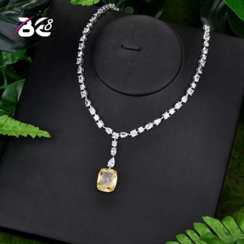 Be 8 Luxury Brilliant Yellow and Clear Zirconia Waterdrop Fashion Style Wedding Bridal Necklace Pendants for Women N066