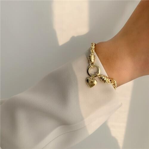 Flashbuy New Trendy Gold Color Twist Thick Rope Chain Bracelet for Women Punk Heart Metal Bracelets Party Chic Fashion Jewelry