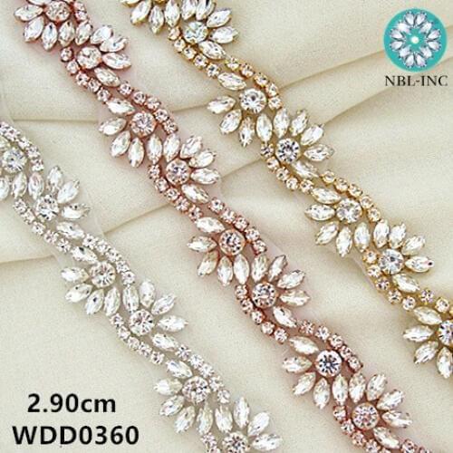 1 YARD) small size Silver crystal Rhinestone applique bridal beaded trim gold sew iron on for wedding dress WDD0360