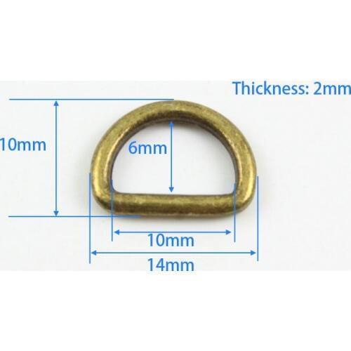 100 Pieces 10mm Antique Brass Color Welded Metal D Ring For Purse Bag Handbag
