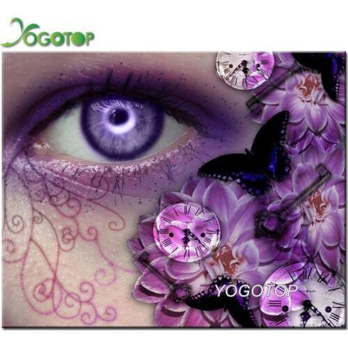Diamond embroidery rhinestones art mosaic 5d diy diamond painting Wall Art orchid butterfly Purple eye fantasy art clock YY1845