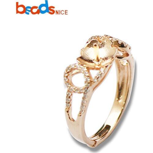 Beadsnice ID30666 925 Sterling Silver Ring Blank Cabochon Setting fit 8mm Round AdjustableRing Mounting Cabochon Ring Setting