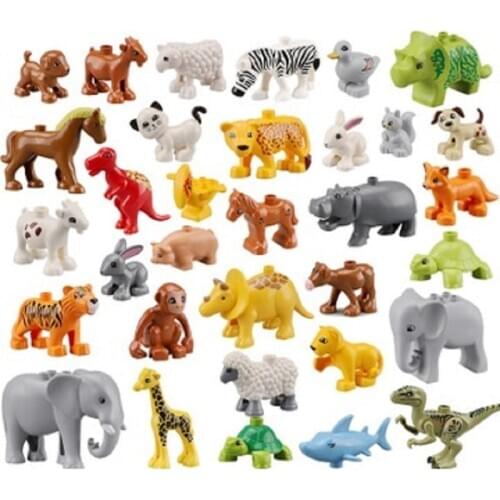 Big Building Block Compatible Duplos Bricks Animal Series Model Figures Elephant Monkey Chicken Panda Kids Educational Toys