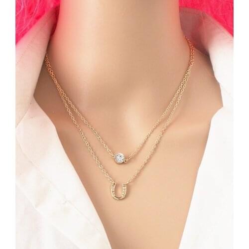 Simple Letter U Rhinestone Double Layer Necklace Crystal Horseshoe Multilayer Short Necklace Neck Chain Clavicle Chain Womens