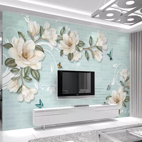 Custom 3D European Modern Hand-painted Magnolia Flower Mural Wallpaper Living Room Bedroom Background Waterproof 3D Wall Cloth
