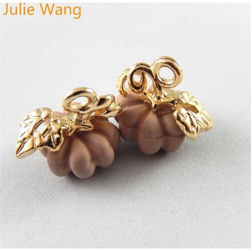 Julie Wang 10pcs Matte Colors Alloy Pumpkin Charms Trendy Pendant Suspension Necklace Bracelet Jewelry Making Accessory