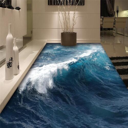 BEIBEHANG Customized floor painting blue sea water ripple non - slip waterproof wear - resistant self - adhesive PVC flooring