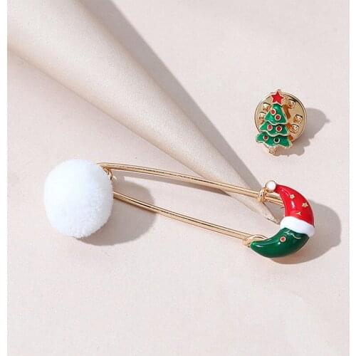 Creative Christmas Brooch Pins Cute Elk Santa Claus Hair Ball Pendant Brooch Badge For Women Girls Xmas Gift Accessories Jewelry