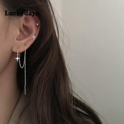 Luckydays New 2021 Romantic French Asymmetric Star Half Round Long Tassel Drop Earring For Girl Women Christmas Gift