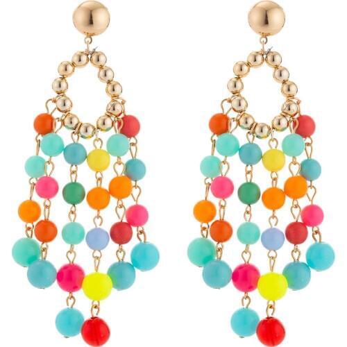 Lureme Bohemian Colorful Beads Tassel Earrings Temperament Dangle Earrings for Women (er006224)