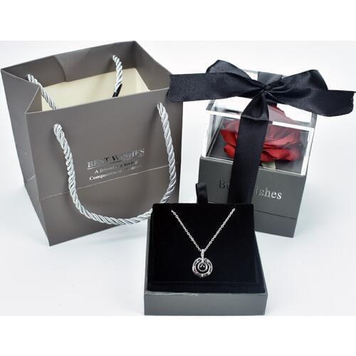 Mothers Day Flower Rose Jewelry Box Rose with 100 languages I love you Necklace flower box gift For Valentines Day Gift