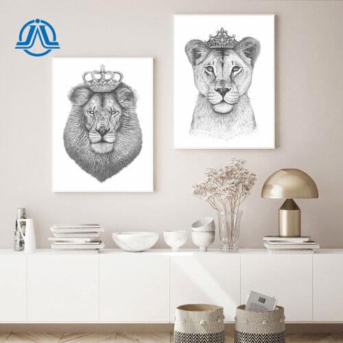 The Lion King And Lioness Queen Wall Art Poster Print Black White Canvas Painting Nordic Modern Pictures For Living Room Decor