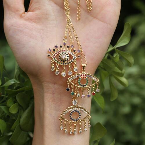 New arrived floating flexible colorful CZ drop charm gold fill Turkey evil eyes lucky lady gift rainbow CZ fashion necklace