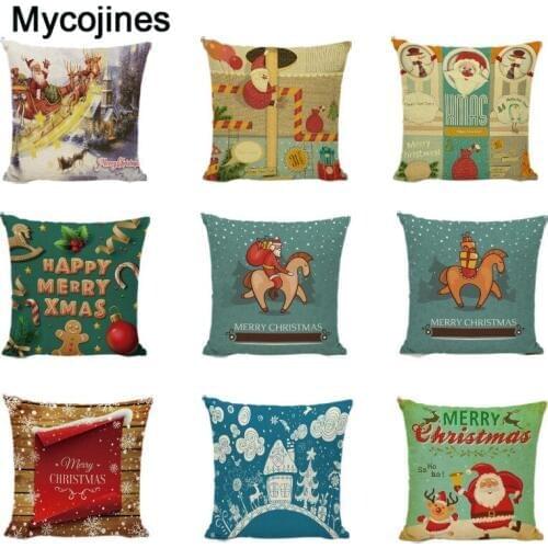 Happy New Year Decorative Cushion Cover Santa Claus Linen Throw Pillow Covers Car Seat Family Bedroom Bed Sofa Chair Decoration