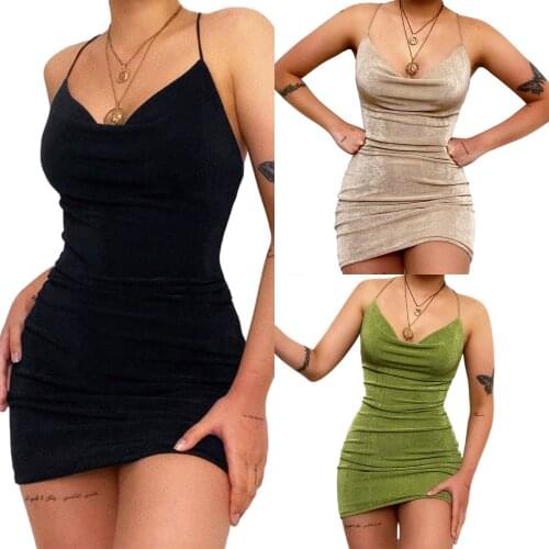 Solid Color Skinny Dress 2021 summer Women’s Fashion Summer Sexy Stacked V-neck Suspender Short Dress