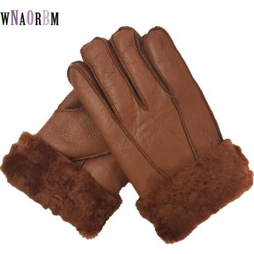 New Men Winter Gloves Warm Genuine Sheep Fur Gloves for Men Thermal Goat Fur Cashmere Real Leather Leather Snow Gloves Manual