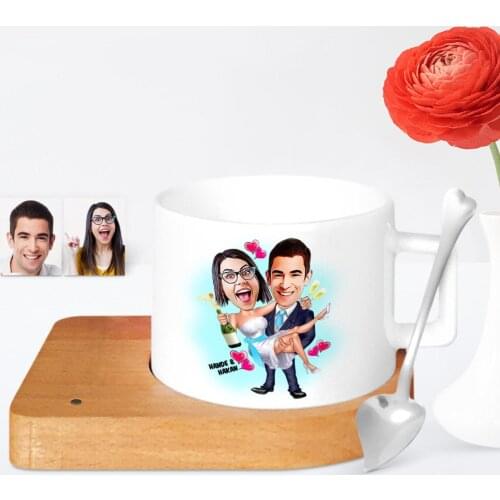 Personalized Are Getting Married Cartoon Wooden Altlıklı Ceramic Cup-4