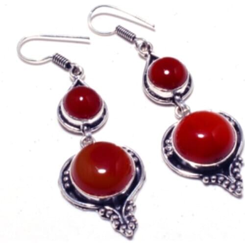 Genuine Carnelian Silver Overlay on Copper Earrings , Hand made Women Jewelry Gift, E5433