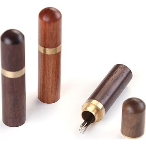 Hand Sewing Needles Portable Wooden Toothpick Holder Pocket Tooth Pick Dispenser Needle Case