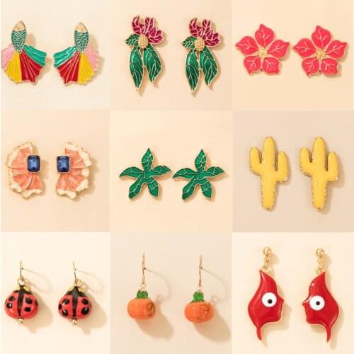 Tocona Colorful Goldfish Flowers Statement Earrings for Women Elegant Pearl Stone Pumpkin Insect Drop Dangle Earring Jewelry