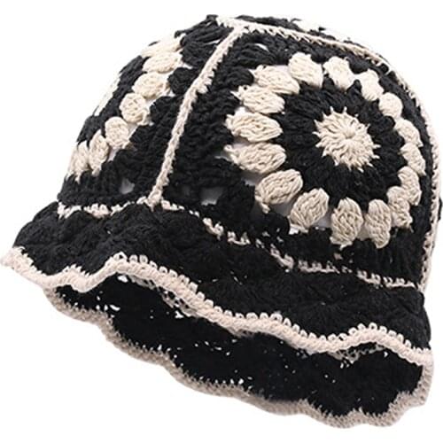 Spring Autumn Hollow Crochet Flower Fisherman Hat Women Version Sunscreen Sun Visor Breathable Knitted Crochet Hat