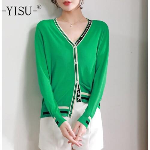YISU Spring Casual Women Sweater Cardigan Solid color V-Neck Spring tops Long sleeve Cardigan Female Fashion Knitted Cardigan