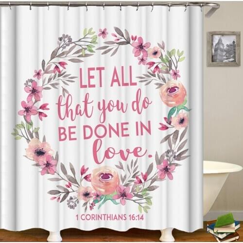 Waterproof Modern Bath Curtains Letters Print for Bathroom Bathtub Bathing Cover Large Wide 12pcs Hooks Rido Douch Suihkuverhot