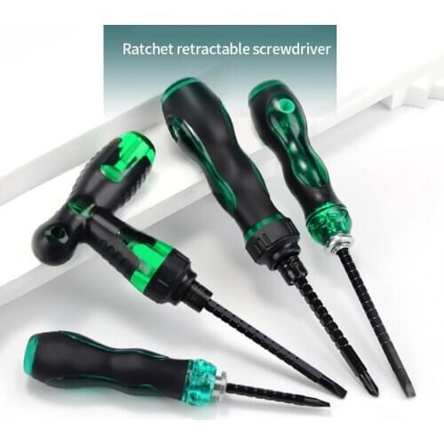 Retractable Phillips Slotted Screwdriver Set Dual-purpose Inner Cross Industrial Grade Screwdriver T-Shaped Ratchet Wrench