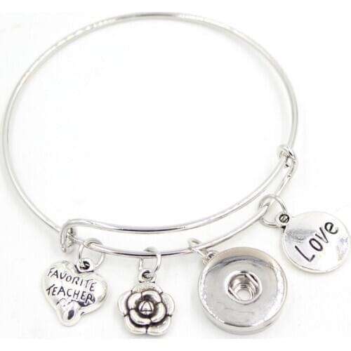 Interchangeable 18mm Snap Jewelry Favorite Teacher Charm Bracelets Wire Expandable Adjustable Bangle Teachers gift pulsera