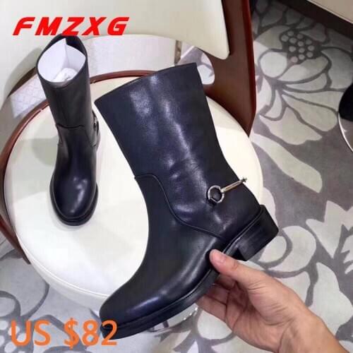Women Boots Winter Fashion Quality Winter Women Boots Ankle Leather Women Boots Slip-On Genuine Leather High Quality Short Boots