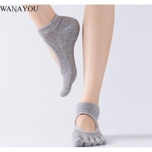 WANAYOU Women Non-Slip Five-Finger Sports Socks Backless Cotton Breathable Pilates Fitness Socks Ballet Dance Gym Yoga Socks