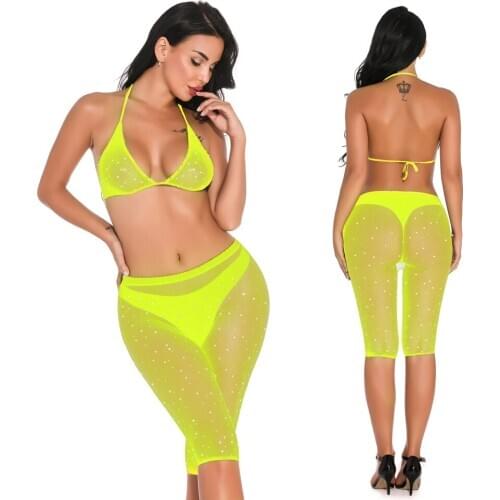 Womens 2Pcs Net Bra Top Underwear Set Sexy Lingerie Babydoll Sleepwear Nightwear