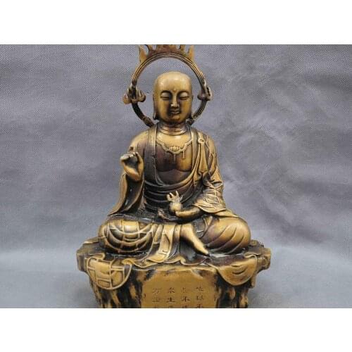 12'' China Earth Store ksitigahba Buddhisattva Monk Buddha Bronze Statue